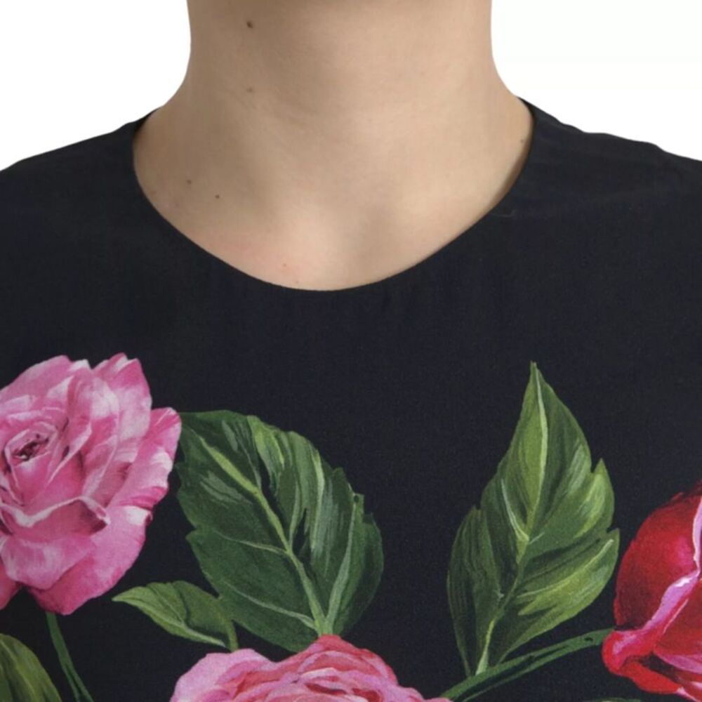 Dolce & Gabbana Black Floral Viscose Round Neck Tank Women's Top - Picture 5 of 6